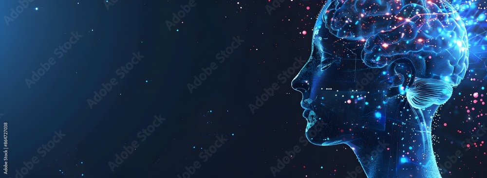 Poster abstract digital human head with neural connections and an ai icon vector background banner for tech