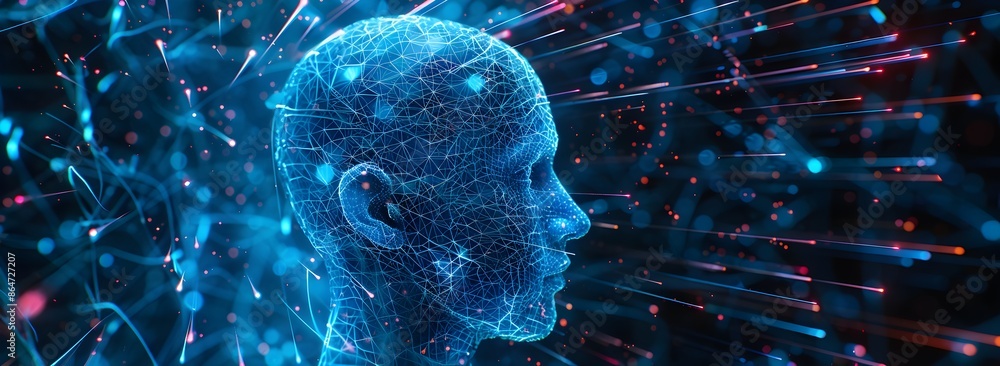 Aufkleber abstract digital human head with neural connections and an ai icon vector background banner for tech