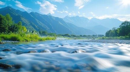 Serene River Flowing Through a Mountain Valley