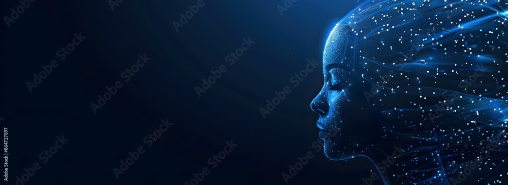 Aufkleber artificial intelligence and machine learning concept with human head in profile on dark blue backgro