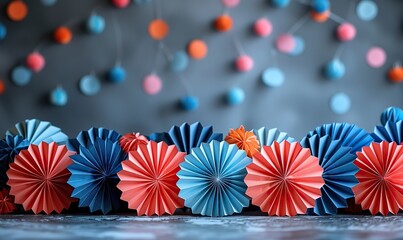 Obraz premium frame made of usa flag color paper fans on white background happy labor day presidents day fourth of july columbus day.image