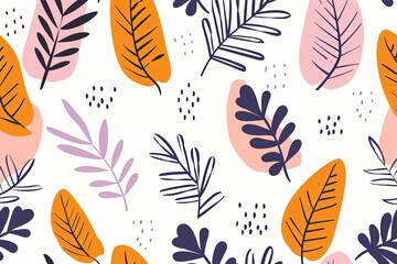 tropical leaves hand drawn doodle style on white background