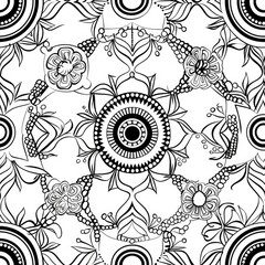 Intricate Symmetrical Mandala Design with Detailed Line Work, seamless