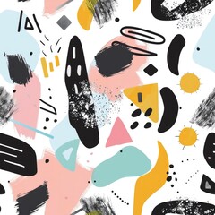 Geometric Harmony: Stylish Abstract Print with Trendy Shapes and Colors on White Background, seamless