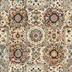 Exquisite Oriental Tapestry: Intricate Traditional Motifs on White Background, seamless