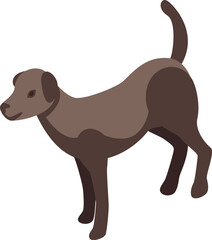 Brown dog standing with raised tail isometric icon for web design isolated on white background
