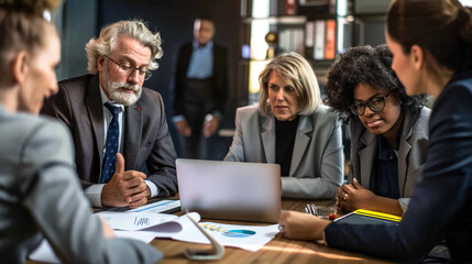 Fototapeta premium Manager aligns team efforts with business objectives.