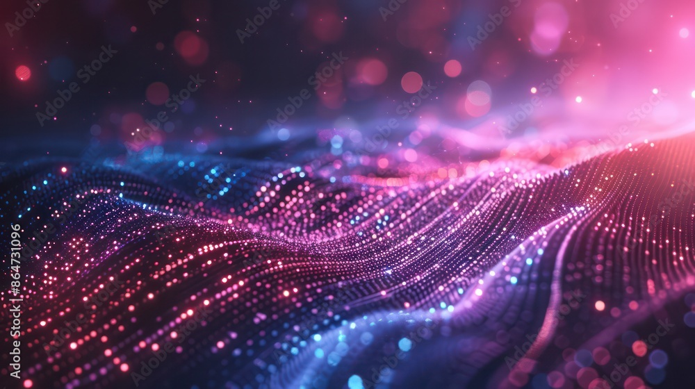 Poster A colorful, abstract image of a wave with a purple and blue background