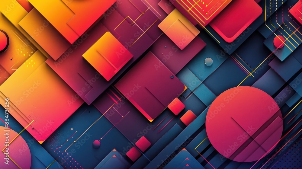 Poster A colorful abstract design with squares and circles