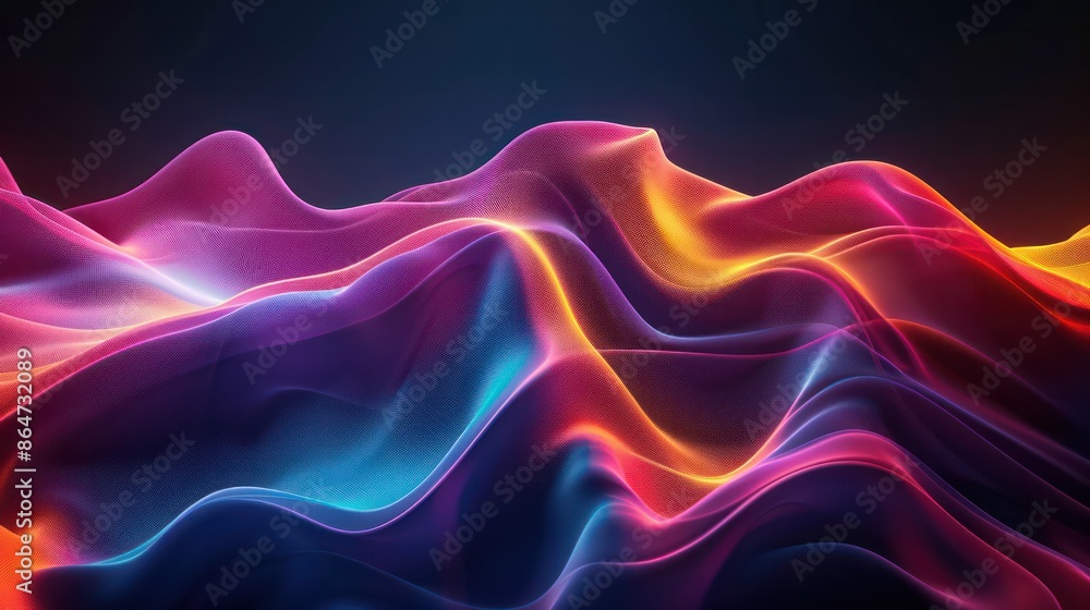 Poster a colorful, abstract image of a mountain range with a purple and orange peak