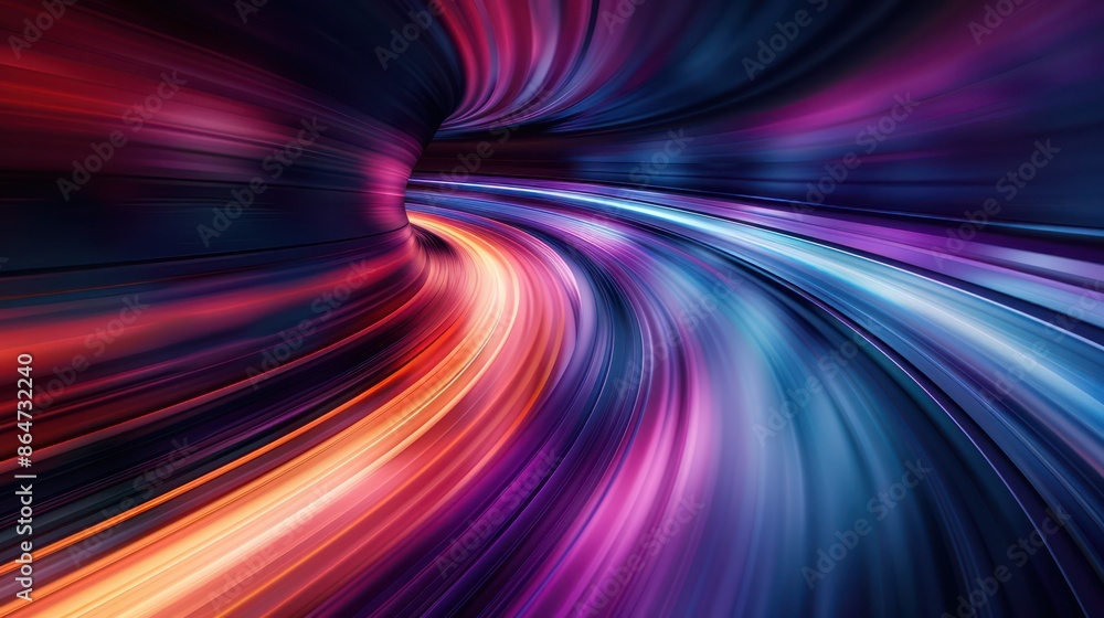Poster a colorful, swirling image of a tunnel with a bright blue line in the middle