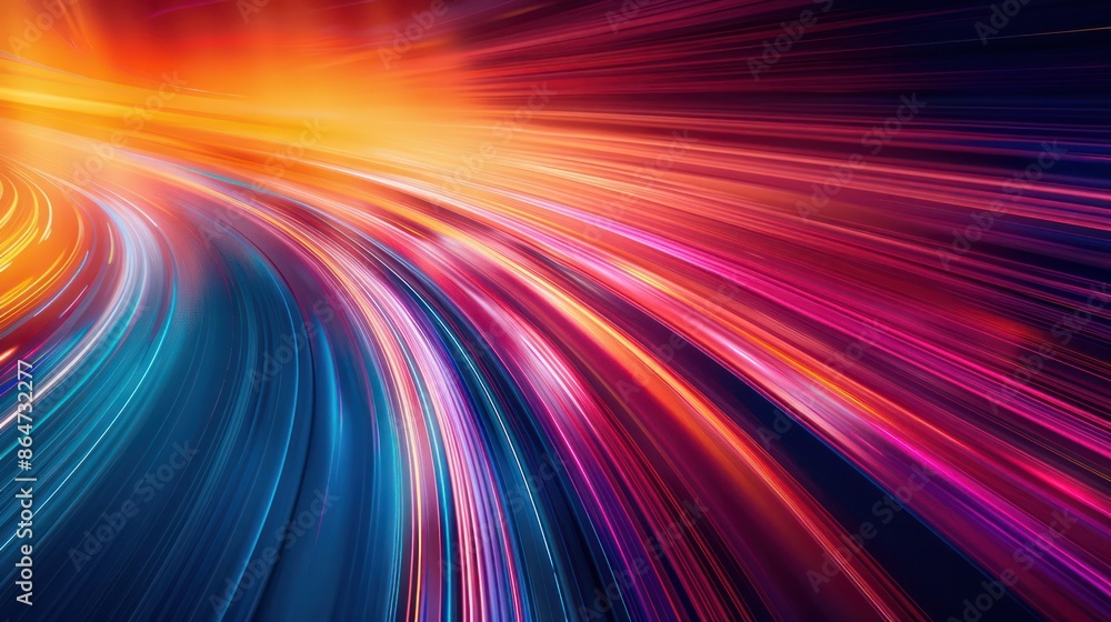 Poster a colorful, abstract image of a rainbow with a bright orange stripe