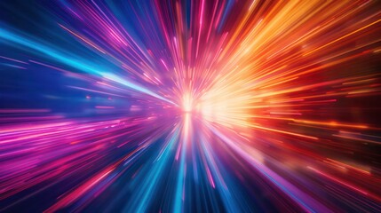 A colorful, blurry image of a light show with a bright orange and blue streak