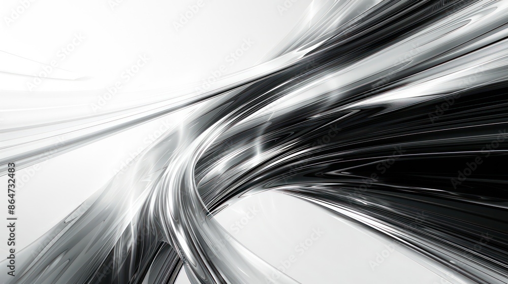 Poster a black and white image of a long, curving line with a white background