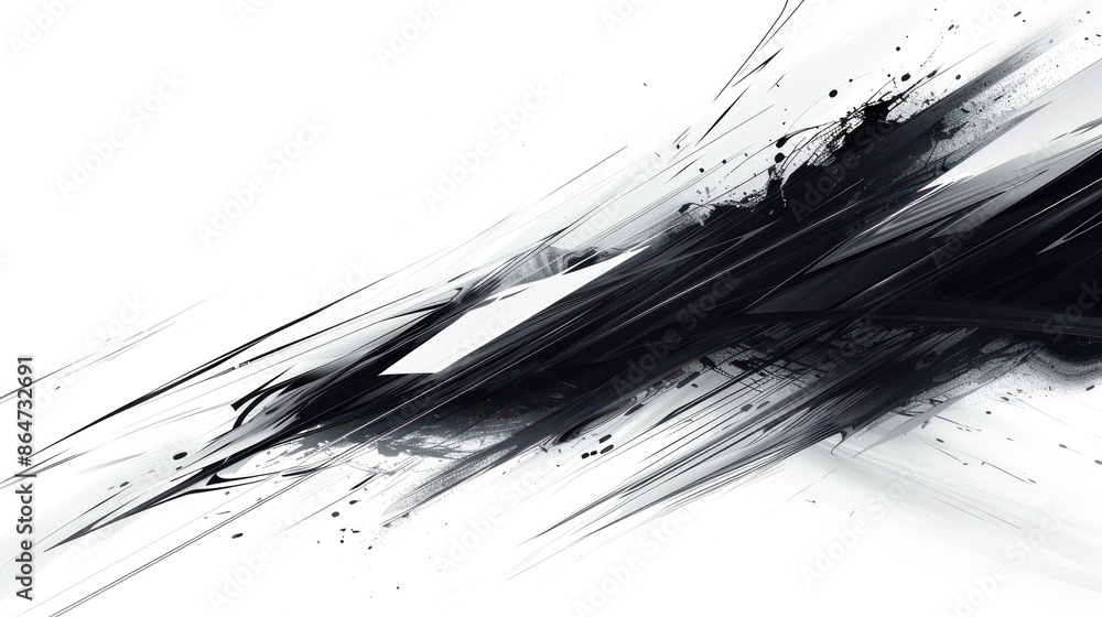 Poster a black and white image of a line with splatters of paint