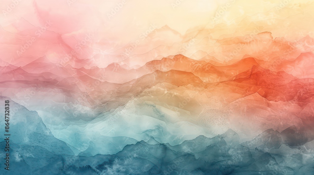 Poster A colorful mountain range with a blue and green base and a red and yellow top