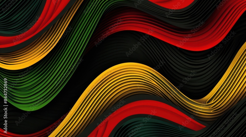 Poster a colorful, abstract design with a black and red stripe