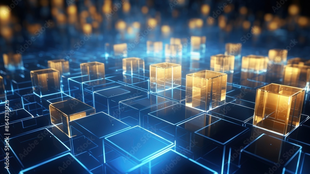 Poster abstract digital grid with illuminated cubes
