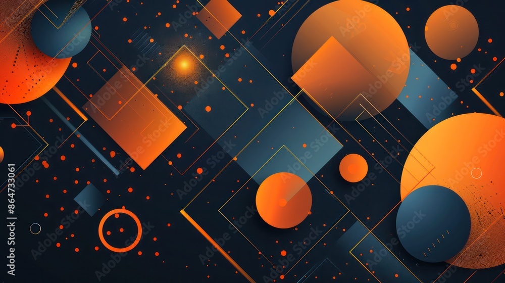 Poster a colorful abstract background with orange and blue circles and squares