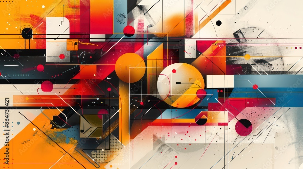 Poster a colorful abstract painting with a lot of shapes and lines