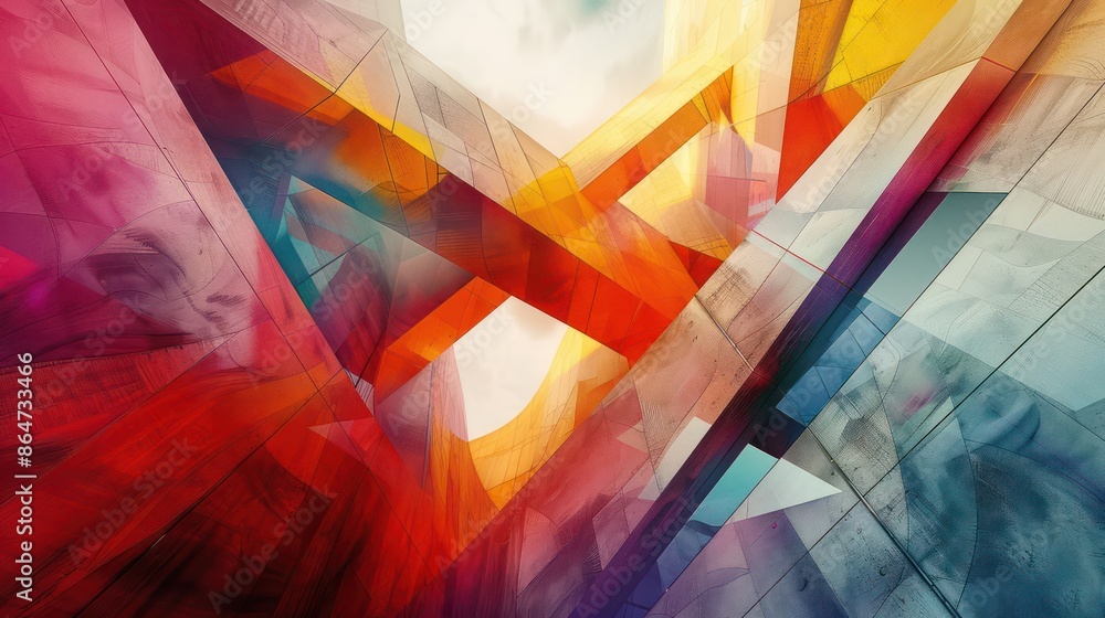 Aufkleber a colorful abstract painting with a red and yellow triangle in the middle
