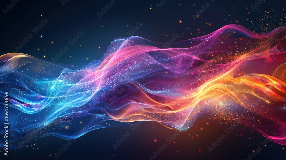 Poster a colorful wave of light with a blue and red section