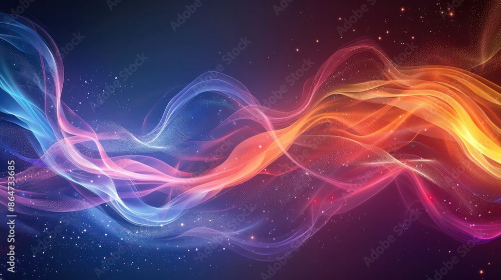 Poster a colorful wave of light with a blue and red section