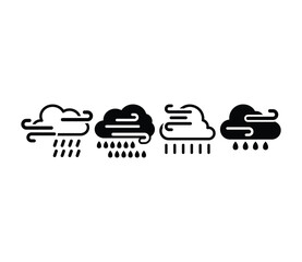 windy rain cloud weather icons symbol vector design black white color simple flat modern illustration collection set