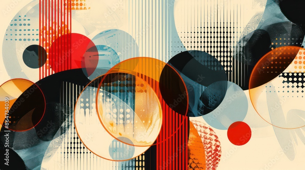 Aufkleber a colorful abstract painting with many circles and lines
