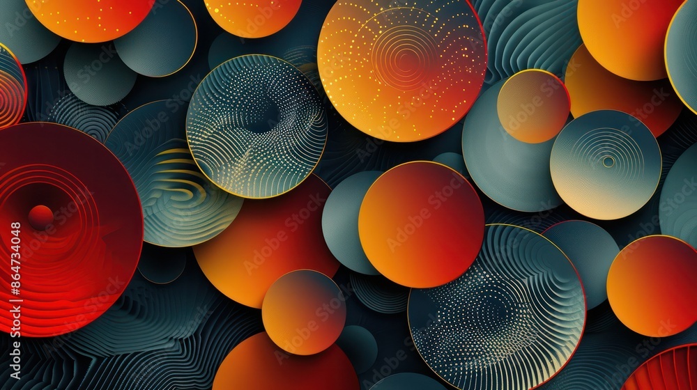 Aufkleber a colorful abstract painting of circles in various sizes and colors