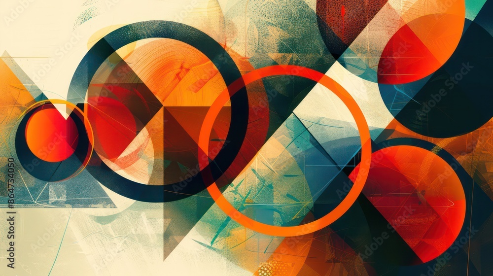 Aufkleber a colorful abstract painting with a lot of circles and triangles
