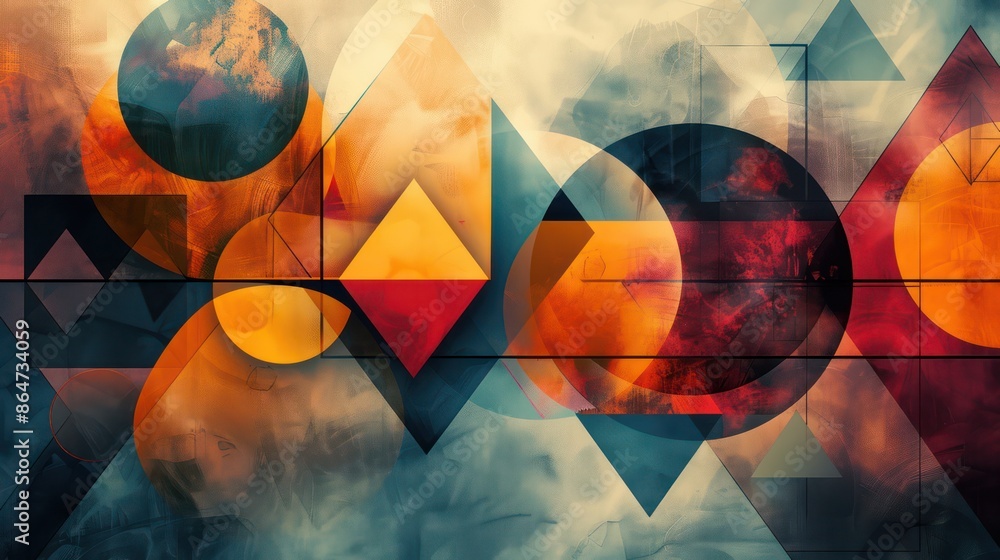 Aufkleber a colorful abstract painting with various shapes and sizes