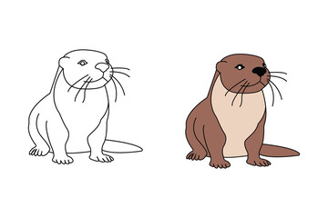 Vector illustration of Sea otter. Otter isolated on white background.