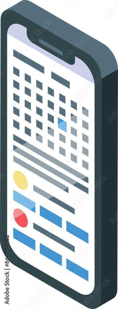 Poster this isometric illustration depicts a smartphone showcasing a project management application with a 