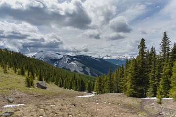 Beautiful views of the Canadian rocky mountains covered with snow