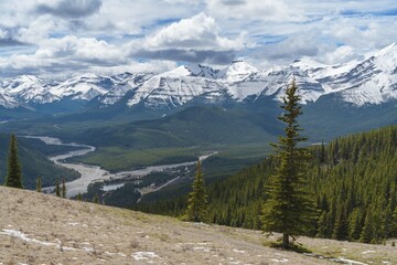 Beautiful views of the Canadian rocky mountains covered with snow