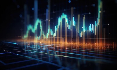 Glowing Stock Market Graph Background With Digital Bars and Data infographic business banner