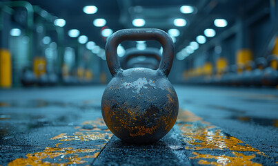 Close up of fitness iron balls on the gym floor - Powered by Adobe