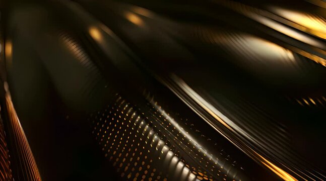 A black and gold wave pattern with a shiny, metallic look. The image is abstract and has a futuristic feel to it