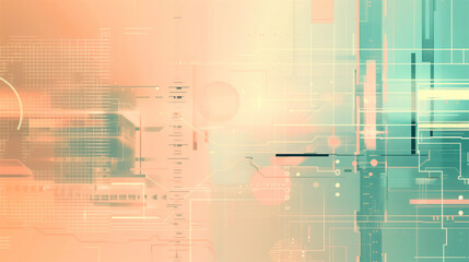 Obraz premium Graphic design background of tech scene or neon light blue beige tone.