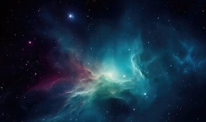 Deep Space Nebula with Twinkling Stars. Starry Night Sky and Distant Galaxy in Black and Blue Wallpaper