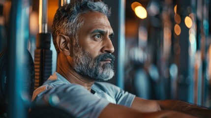 Dedication to Fitness: Indian Man in His Forties Lifting Weights at the Gym