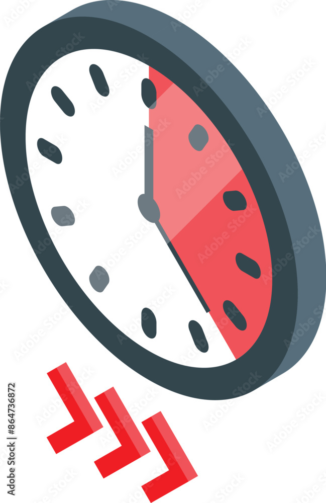 Poster round clock face is showing deadline approaching with red color sign in isometric view