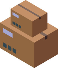 Three cardboard boxes taped shut and ready for shipping