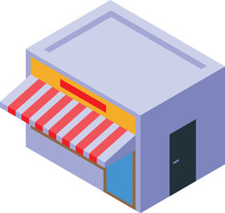 Isometric building representing a street food restaurant with red and white awning