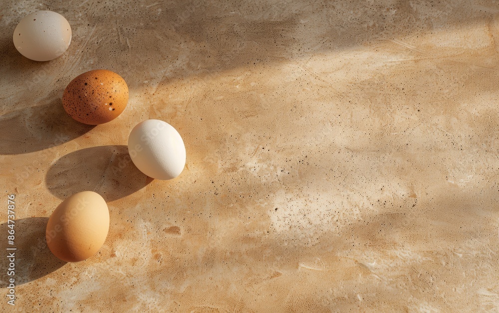 Aufkleber artistic scattering of sunlight casting egg shadows on a textured brown surface