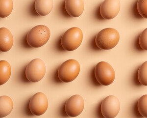 Sunny Morning Pattern Consistently Spaced Brown Eggs on a Beige Background with Soft Shadows