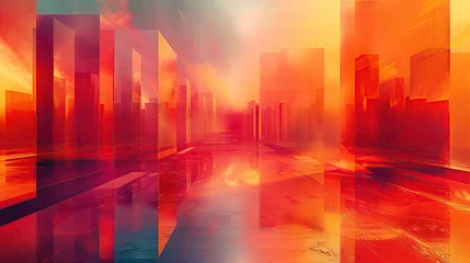 Canvas schilderij Rood Abstract Futuristic Landscape with colour Orange  © Damen