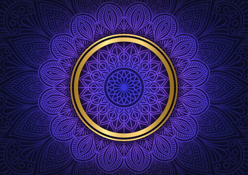 Mandala purple cicle center gold geometric background