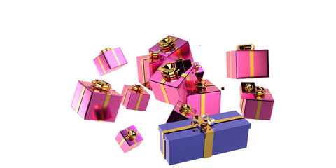 Realistic Colour gift box with golden ribbon bow 3d illustration.for birthday ,christmas
